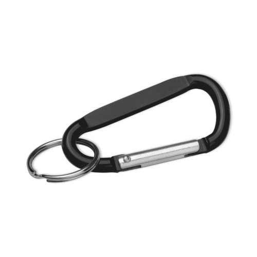 Sort metalnglering med karabinhage og ring.