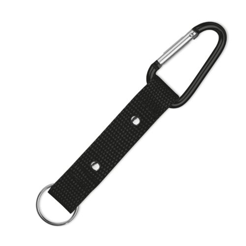 Sort stof nglering med karabinhage og metalring.