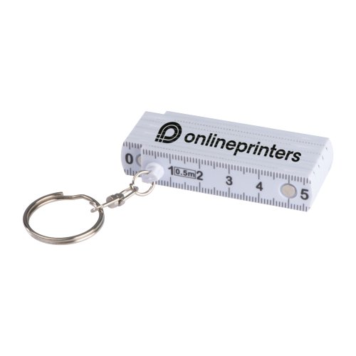Hvid plastik nglering med foldemeter og metalring.