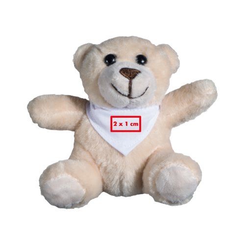 Beige plys bamse med trklde til babyer.