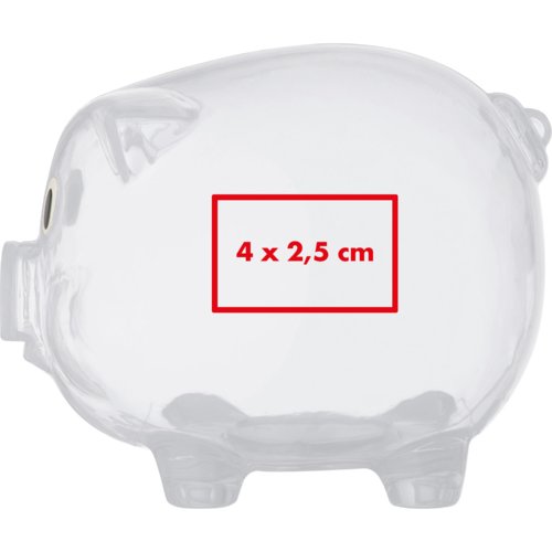 Transparent sparegris i plast med mntindkast.