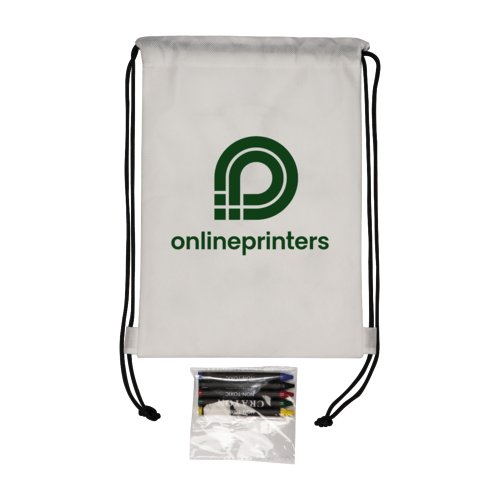 Hvid sportstaske i non-woven stof med snoretrk.