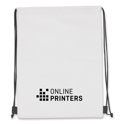 Hvid polyester sportstaske/k�letaske med snoretr�k.