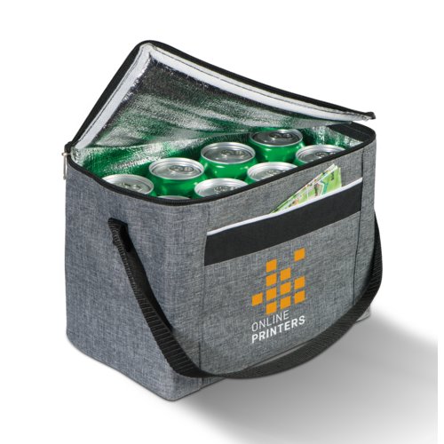 Gr� polyester k�letaske med lynl�s og b�reh�ndtag.