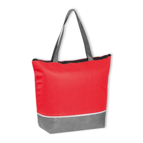 R�d non-woven k�letaske med lynl�s og b�reh�ndtag.