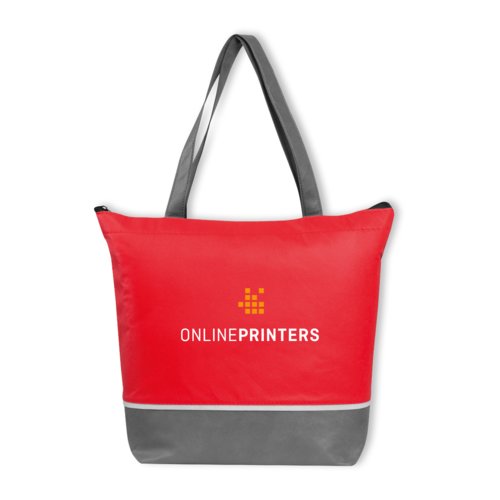 R�d non-woven k�letaske med lynl�s og b�reh�ndtag.