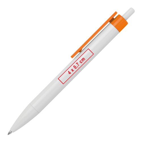 Plastikkuglepen med klips og trykmekanisme.