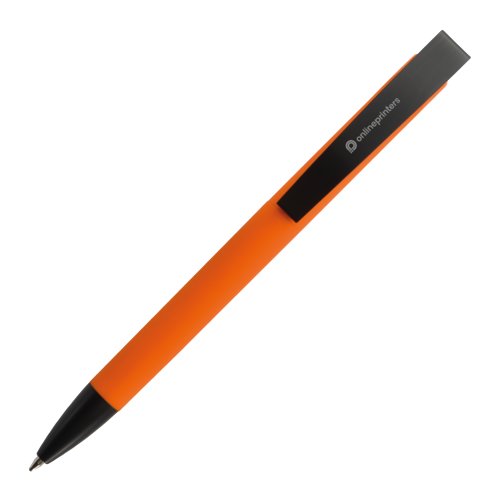 Orange kuglepen med clip og trykmekanisme.