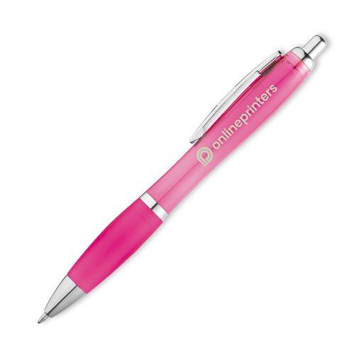 Pink plastik kuglepen med klips.