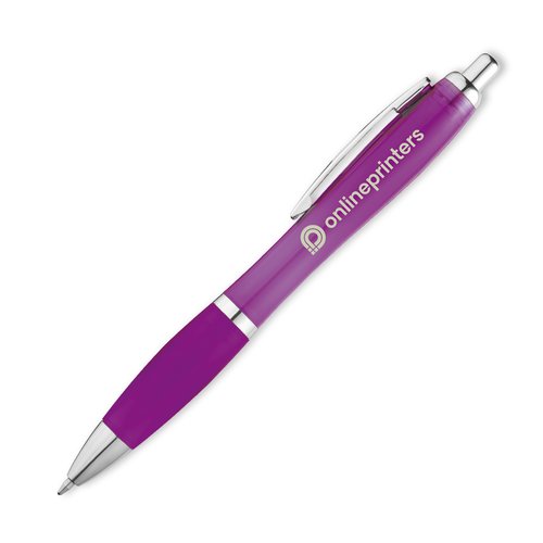 Violet plastik kuglepen med klips og trykknap.