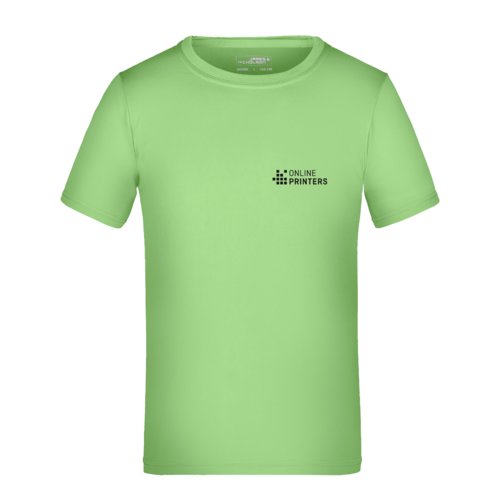 blegrn polyester T-shirt til brn med korte rmer.