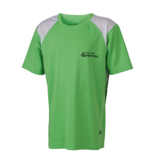 Grn funktionel lbe-t-shirt til brn med korte rmer.