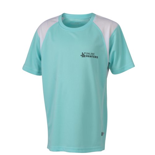 Mintgrn polyester lbe-t-shirt til brn med korte rmer.