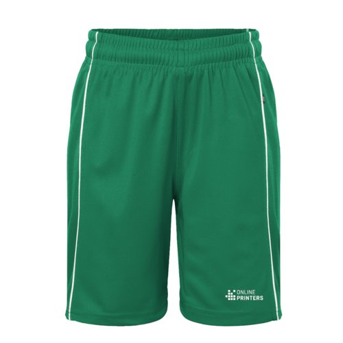 Grnne sportsshorts af funktionelt materiale med elastisk taljebnd.