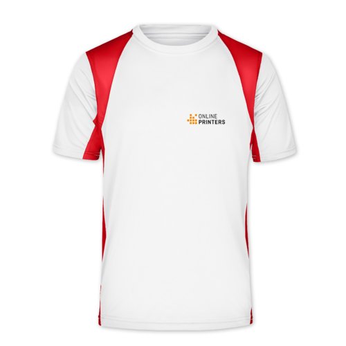 Hvid/rd polyester funktionel T-shirt til mnd.