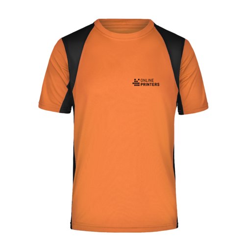 Orange polyesterfunktionel T-shirt til mnd med korte rmer.