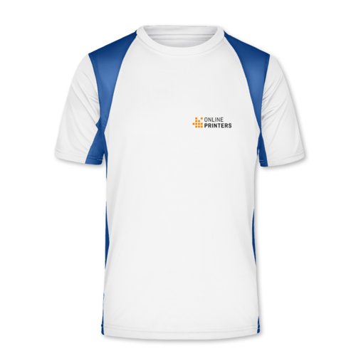Hvid/bl funktionel T-shirt i polyester med korte rmer.