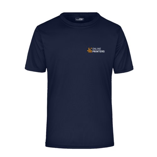 Sort-bl polyester T-shirt til mnd med korte rmer.