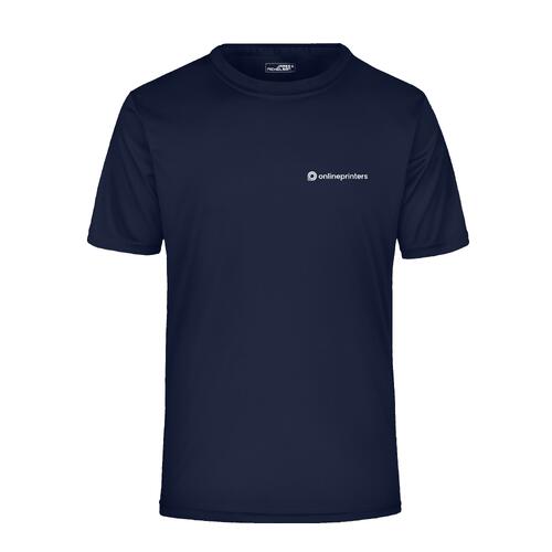 Sort-bl� polyester T-shirt til m�nd med korte �rmer.