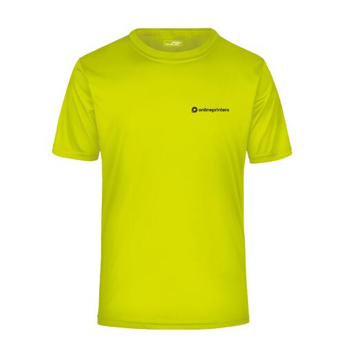 Gul polyester T-shirt til m�nd med korte �rmer.