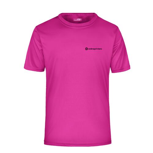 Pink polyester T-shirt med korte �rmer.