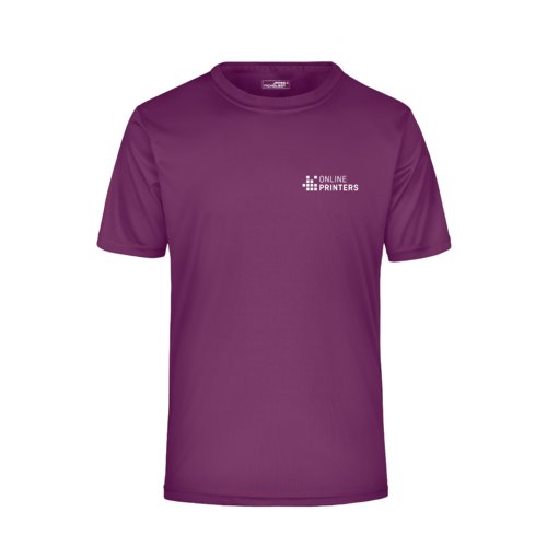 Violet polyester T-shirt til mnd med korte rmer.