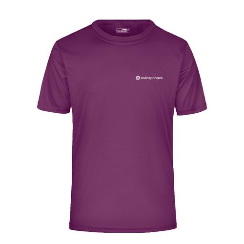 Violet polyester T-shirt til m�nd med korte �rmer.