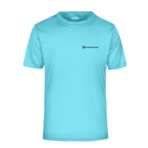 Turkis polyester T-shirt til m�nd med korte �rmer.