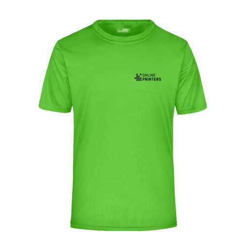 blegrn polyester T-shirt med korte rmer.