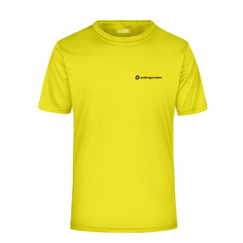 Neongul polyester T-shirt til herrer med korte �rmer.
