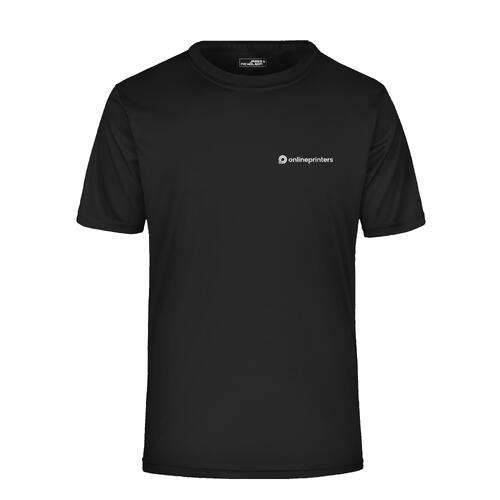 Sort polyester T-shirt med korte �rmer til m�nd.