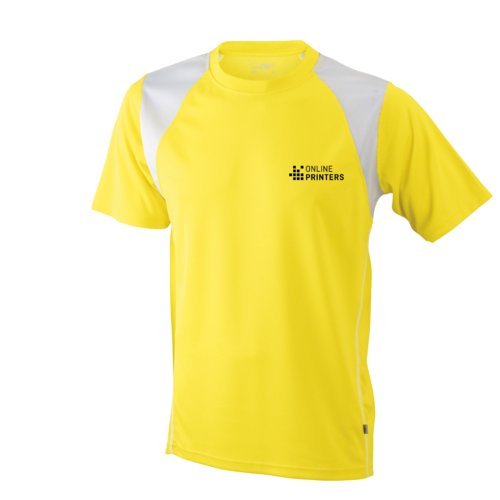 Gul polyester lbe-t-shirt til mnd med korte rmer.