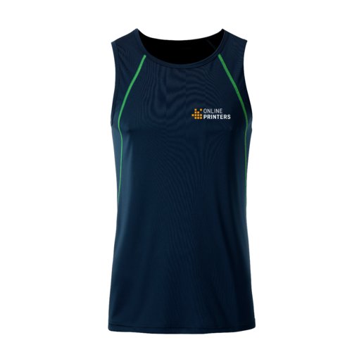 Marinebl og neongul polyester tanktop til mnd.