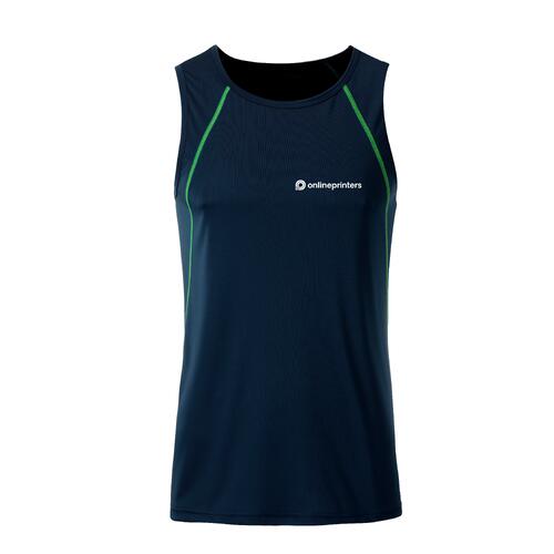 Marinebl� og neongul polyester tanktop til m�nd.