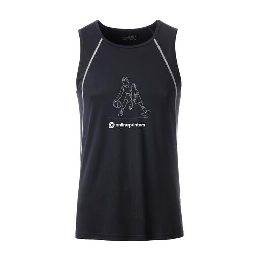 Sort og hvid polyestertanktop til m�nd med sporty snit.