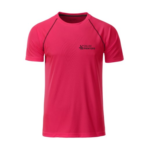 Neon pink/gr polyester T-shirt til mnd med korte rmer.
