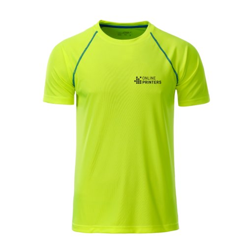 Neongul/bl polyester T-shirt til mnd med korte rmer.