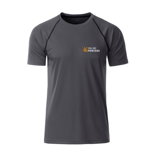 Mrkegr polyester T-shirt til mnd med korte rmer.