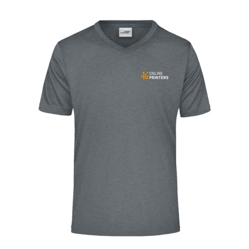 Mrkegrmeleret polyester V-hals T-shirt.