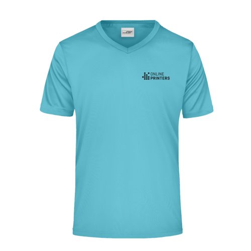 Turkis polyester V-hals T-shirt til mnd.