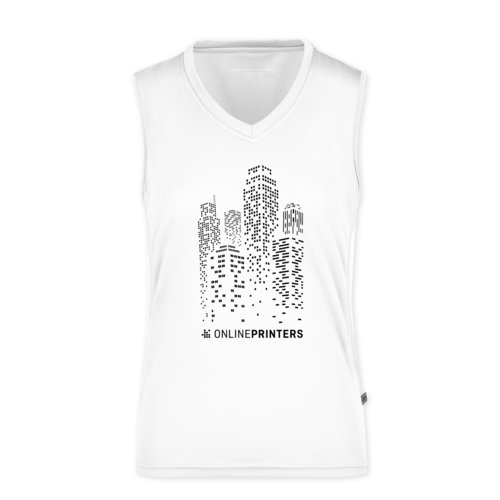 Hvid polyester tanktop til damer med V-hals.