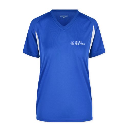 Bl polyester funktions T-shirt til damer med V-hals.