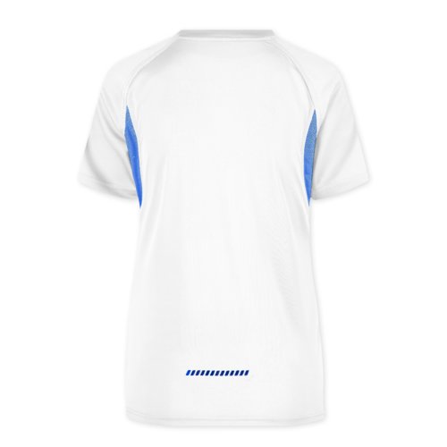 Hvid/bl polyester funktionel T-shirt til damer, korte rmer.