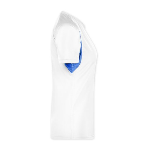 Hvid/bl polyester funktionel t-shirt til damer, med korte rmer.