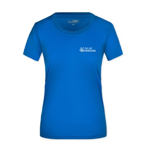 Royal bl polyester T-shirt til damer med korte rmer.