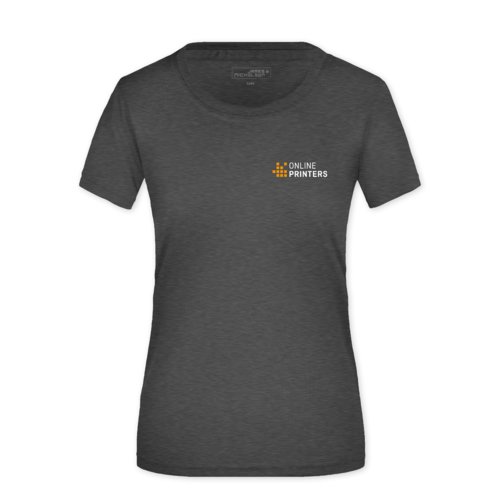 Mrkegrmeleret polyester dame-T-shirt med korte rmer.