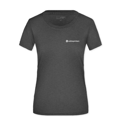 M�rkegr�meleret polyester dame-T-shirt med korte �rmer.