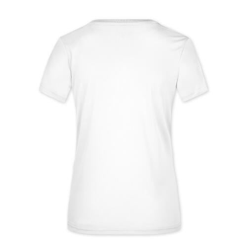 Hvid polyester T-shirt til damer med korte �rmer.