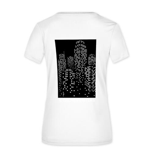 Hvid polyester T-shirt til damer med korte �rmer.