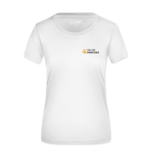 Hvid polyester T-shirt til damer med korte rmer.